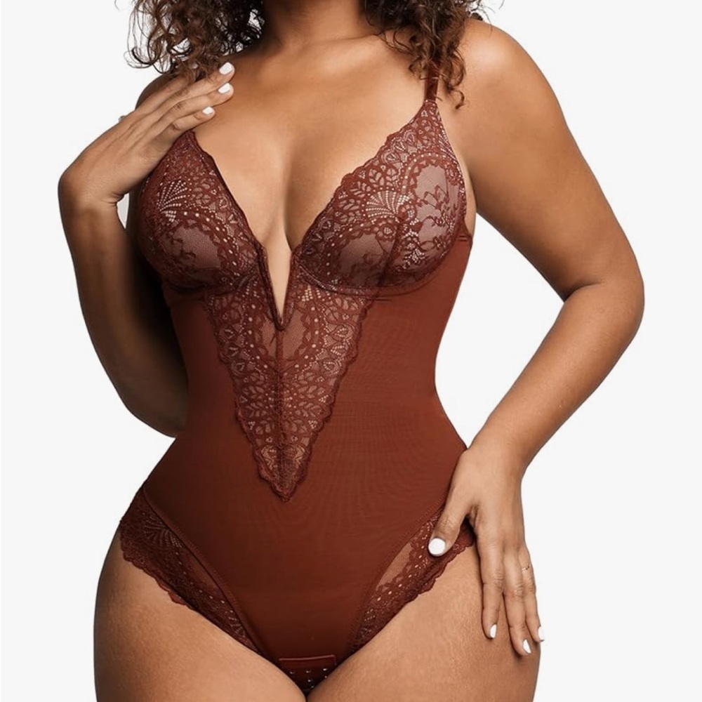 Elegant Brown Lace Bodysuit